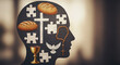 © tae - Symbolic Christian puzzle featuring religious icons like a crucifix, communion bread, wine chalice, rosary beads, and a peaceful dove illustrating faith, spirituality, and divine worship.