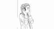 © Kipas - Sketch of a person wearing headphones and listening to music with closed eyes