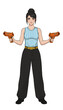 © TTh - Female Character Holding Two Orange Water Guns, Cartoon Illustration, Isolated on Transparent Background for Game or App UI