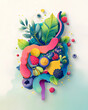 © Benjaporn - Colorful abstract gut health illustration with fruits vegetables and grains representing healthy digestion microbiome wellness and nutrition concept