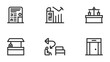 © abidakhatun - Office Building and Amenities Icons: A collection of simple, black line icons depicting essential elements of a modern office environment.