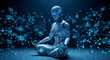 © MdAhsanul - Robot meditating in lotus pose surrounded by digital network connections and data nodes.