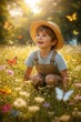 © Ksu_Sha - Cute child in meadow with butterflies and wildflowers enjoying sunny summer day nature joy
