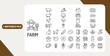 © Kingko - Farming web icons in line style. Agriculture, planting, fertilizer, vegetables, tractor, farmers, fence, farm buildings, collection. Editable stroke. Vector illustration.