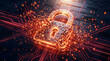 © Celt Studio - Glowing digital padlock breaking into tiny cubic fragments over complex circuit board background conceptualizing cyber security breach hacking attack data privacy vulnerability