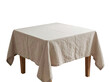© Ева Поликарпова - A simple table setting with a white tablecloth and wooden table, great for depicting everyday life or formal events