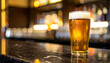 © Umechi - バーのカウンターに置かれた冷えたビールグラス　居酒屋や飲食店のメニュー用イメージ素材　飲み会の雰囲気を感じさせる高品質な写真素材　夜の光が美しい背景とコピースペース