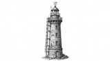 Classic Stone Lighthouse Guiding the Way in Black and White Silhouette