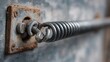 © TensorSpark - Close-up of a garage door torsion spring, roller, hinge and mounting bracket during fresh roller and hinge installation, showing metal hardware and wear detail.
