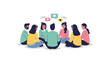 © Ani - People sitting in a circle communicating with social media icons above them
