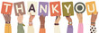 © SHUVO - Gratitude Expressed: A collective of diverse hands holding letters spelling thank you, expressing appreciation and recognition. Appreciation, thankfulness concept, gratitude expression.