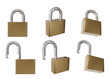 © Bawornpak - Set of brass padlocks showing locked and unlocked states on transparent background