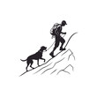 © Jannatun - Man hiking with dog along mountain trail isolated on white background, outdoor lifestyle and companionship concept