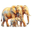 © Abas - Emotional Elephant Family in Watercolor Splash with Warm Light and Soft Depth of Field