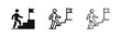 © drawing lines - Achievement icon set showing person climbing stairs to a flag in glyph, outline and sketch styles.