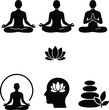 © Adeel - Yoga poses with lotus and spa stone black silhouette vector.