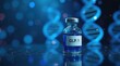 © Alex Pios - A vial labeled glp 1 against dna helix background filled with blue liquid symbolizing biotechnology development, medical research, obesity treatment and breakthrough in metabolic health