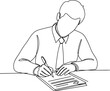 © Boycilik - Man in shirt and tie writing on paper, line art illustration, minimalist style