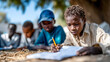 © Aliaksandra - African children writing in notebooks during an outdoor school lesson under tree shade