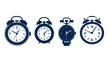 © dafa - Four different types of analog time measuring devices, drawn in dark blue on a white background