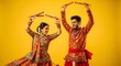 © Haniah - Happy Indian couple dancing Garba with dandiya sticks during Navratri festival