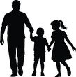 © SANDIP - Father walking and holding hands with son and daughter silhouette, family togetherness vector illustration