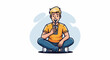© ewas - Smiling blonde male in yellow shirt drinks from a cup with a straw, sitting cross-legged
