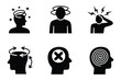 © MUNNU - Health symptom icon collection in black silhouette style, representing dizziness, head pain, and mental fatigue