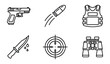 © Stromlab-3 - Tactical and security equipment icons with handgun bulletproof vest knife binoculars and sniper sight binoculars tactical