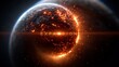 © www.freund-foto.de - Dramatische Darstellung eines brennenden Planeten mit dem Schriftzug „Expansion' im Weltraum.
