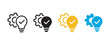 © Alamin by vision 2 - Innovation strategy solution validation icon set, light bulb checkmark gear symbols for creative thinking technical execution vector illustration
