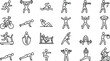© REYAD - Fitness Training Icon Set with Outline Style Symbols of Running, Boxing, Swimming, Weightlifting, Yoga, Cardio Machines, and Full Body Exercise Activities