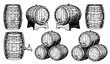 © Crafts Home - Wooden barrel vector set beer wine cask vintage hand drawn illustration