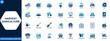 © aura studio - Harvest agriculture icon set. Farming, gardening, crops, farmer, tractor, grain, seed, soil, vegetable, rural landscape. Editable icons collection. Vector.