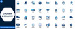 © aura studio - Courier and delivery icon set. Logistics, parcel shipping, shipment tracking, transport service, express mail, package handling, warehouse workflow. Editable icons collection. Vector.