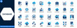 © aura studio - Database and cloud infrastructure icon set. Server, storage, data center, hosting, analytics, computing, backup, cybersecurity, network management. Editable icons collection. Vector.