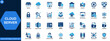 © aura studio - Server and cloud infrastructure icon set. Cloud hosting, data storage, database, datacenter, network security, firewall, backup, analytics, monitoring. Editable icons collection. Vector.