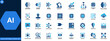 © aura studio - Artificial Intelligence AI icon set. Machine learning, neural network, robotics, automation, algorithm, processor chip, smart technology, digital brain. Editable icons collection. Vector.