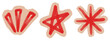 © Marharyta - Hand-drawn red star and fan shape sticker set for scrapbooking. Collection of whimsical watercolor doodle cutouts for zine and DIY projects. Isolated on transparent background (PNG format).
