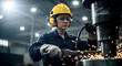 © DEXTEROUA - Industrial Engineers in Hard Hats.Work at the Heavy Industry Manufacturing Factory.industrial worker indoors in factory. man working in an industrial factory.