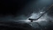 © Maryna - Dark ice rink illuminated by spotlight, hockey stick hits surface