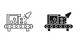 © Shahriyar - Black and white line icons of recycling conveyor belts with trash