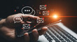 © Genowefa - Digital marketer manages mobile email messaging communication with real time notification system, customer engagement strategy, secure mail platform, online interaction and data communication flow