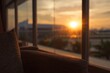 © pham - モダンな建物の椅子からの夕日の眺め