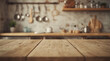 © NG Studio - Empty wooden vintage table over kitchen blurred background
