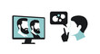 © MDSIRAJUL - Minimalist Vector Illustration Showing Two Male Profiles On A Computer Screen And A Person In Silhouette Requesting Silence Or Secrecy.