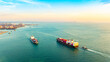 © Media  - Aerial view of the freight shipping transport system cargo ship container. international transportation Export-import business, logistics, transportation industry concepts