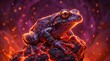 © SNACreatives - Exotic frog sitting on a hot volcanic rock with glowing lava and embers