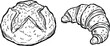 © jim's Cafe - Detailed artisan bread loaf and buttery croissant vector sketch for bakery branding and food design.