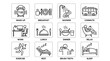 © Core - Daily Routine Silhouette Icons Collection of Alarm, Coffee, Shower, Commute, Work, Meals, Exercise, Relaxation, Sleep Activities